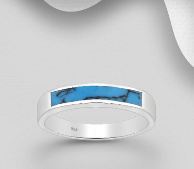 Şəkli böyütmək üçün tiklayın 925 Sterling Silver Ring, Decorated with Reconstructed Turquoise or Various Colored Resins