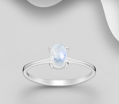 925 Sterling Silver Oval Ring, Decorated with Gemstones