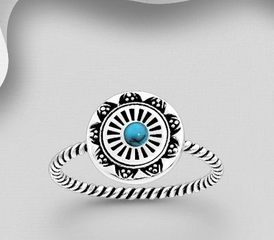 Şəkli böyütmək üçün tiklayın 925 Sterling Silver Oxidized Ring, Decorated with Reconstructed Turquoise or Various Colored Resins