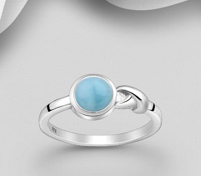 925 Sterling Silver Ring, Decorated with Circle Larimar