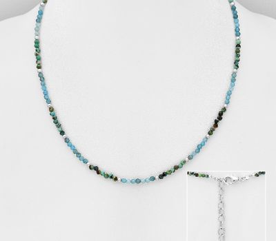 Şəkli böyütmək üçün tiklayın 925 Sterling Silver Necklace, Beaded with Blue Agate and Turquoise
