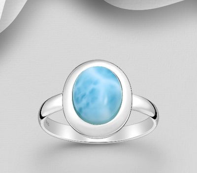 925 Sterling Silver Ring, Decorated with Larimar