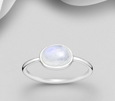 925 Sterling Silver Ring, Decorated with Rainbow Moonstone