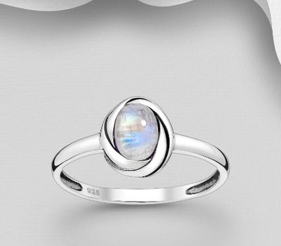 925 Sterling Silver Oxidized Ring, Decorated with Amethyst or Rainbow Moonstone