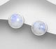 925 Sterling Silver Circle Push-Back Earrings, Decorated with Rainbow Moonstone