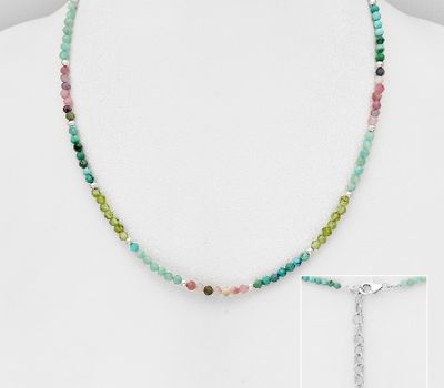 925 Sterling Silver Necklace, Beaded with Gemstone Beads
