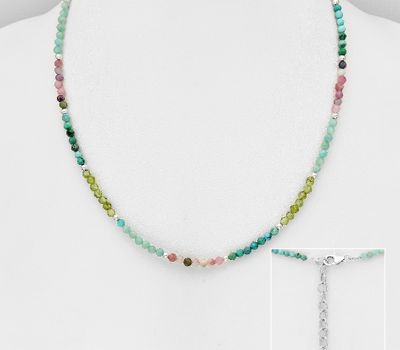 Şəkli böyütmək üçün tiklayın 925 Sterling Silver Necklace, Beaded with Gemstone Beads