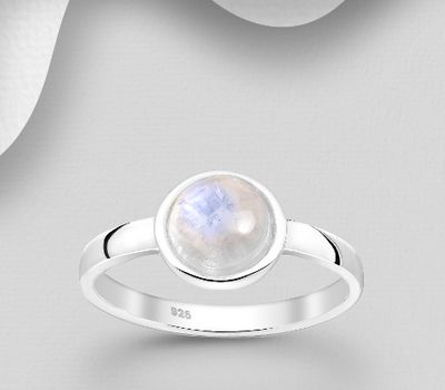 925 Sterling Silver Ring, Decorated with Rainbow Moonstone