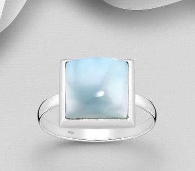 925 Sterling Silver Ring, Decorated with Larimar