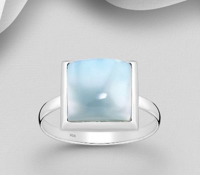 Şəkli böyütmək üçün tiklayın 925 Sterling Silver Ring, Decorated with Larimar
