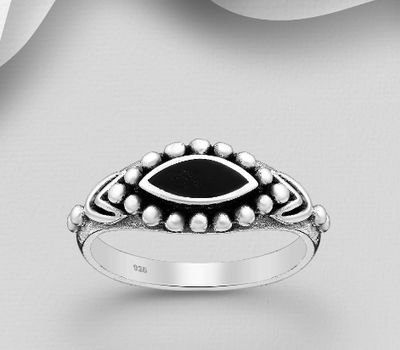 925 Sterling Silver Oxidized Ring, Decorated with Resin