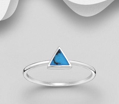 925 Sterling Silver Triangle Ring, Decorated with Reconstructed Turquoise or Various Colored Resins