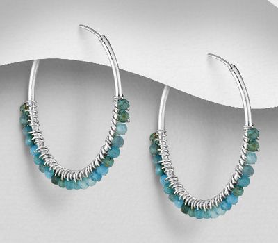 925 Sterling Silver Hoop Earrings Beaded With Various Gemstone Beads
