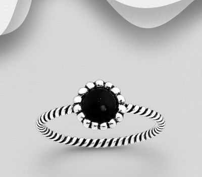 Şəkli böyütmək üçün tiklayın 925 Sterling Silver Oxidized Twist Ring, Decorated with Reconstructed Turquoise or VariousColored Resins