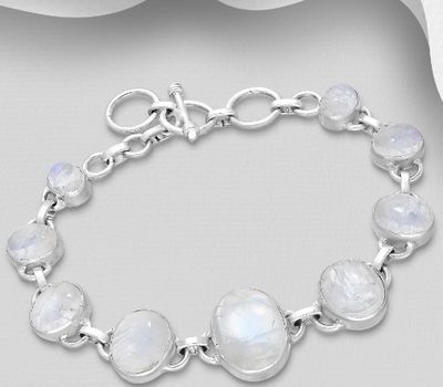 925 Sterling Silver Bracelet, Decorated with Rainbow Moonstones