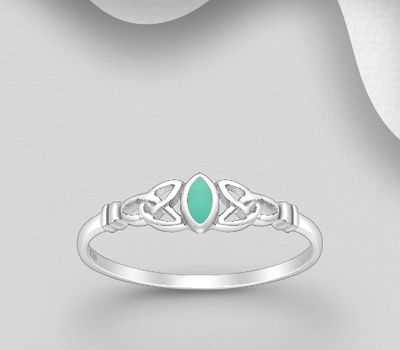 925 Sterling Silver Celtic Ring, Decorated with Reconstructed Turquoise or Various Colored Resins