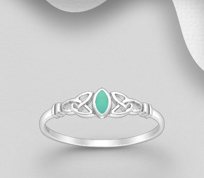 Şəkli böyütmək üçün tiklayın 925 Sterling Silver Celtic Ring, Decorated with Reconstructed Turquoise or Various Colored Resins