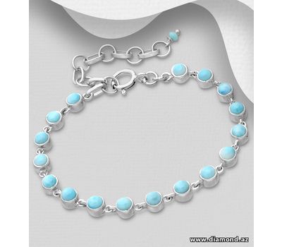 925 Sterling Silver Bracelet, Decorated with Larimar