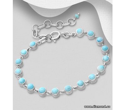 Şəkli böyütmək üçün tiklayın 925 Sterling Silver Bracelet, Decorated with Larimar