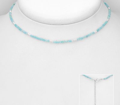 925 Sterling Silver Choker, Beaded with Amazonite