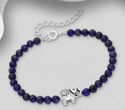 Malın səhifəsinə keç 925 Sterling Silver Adjustable Elephant Bracelet, Beaded with Gemstone Beads
