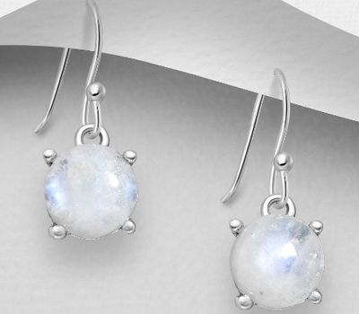 925 Sterling Silver Hook Earrings, Decorated with Rainbow Moonstone