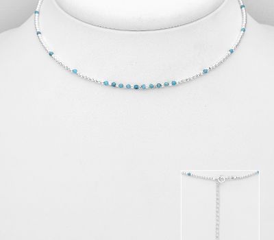 Şəkli böyütmək üçün tiklayın 925 Sterling Silver Choker, Beaded with Blue Apatite
