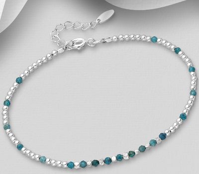 925 Sterling Silver Ball Bracelet, Beaded with Blue Apatite