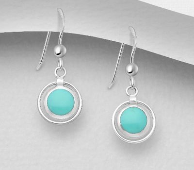 925 Sterling Silver Hook Earrings, Decorated with Reconstructed Turquoise or Various Colored Resins