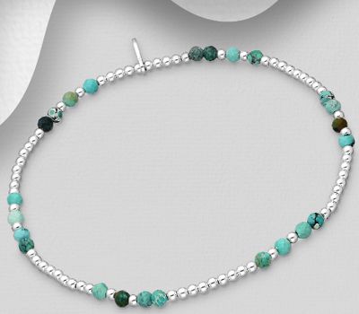 925 Sterling Silver Elastic Ball Bracelet, Beaded with Gemstone Beads