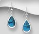 925 Sterling Silver Hook Earrings, Decorated with Droplet-Shaped Reconstructed Turquoise or Various Colored Resin