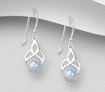 Şəkli böyütmək üçün tiklayın 925 Sterling Silver Hook Earrings, Decorated with Rainbow Moonstones