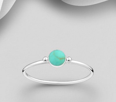 925 Sterling Silver Ring, Decorated with Reconstructed Turquoise