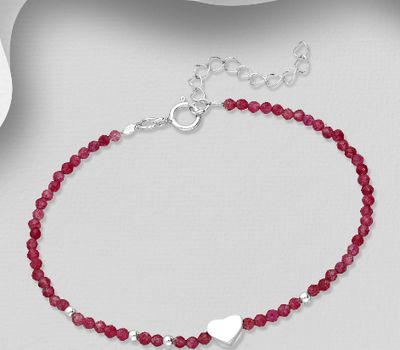 925 Sterling Silver Heart Bracelet, Beaded with Various Gemstone Beads