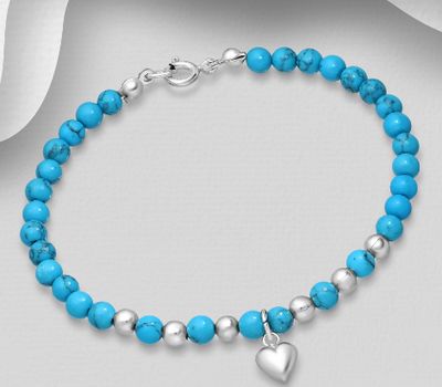 925 Sterling Silver Heart Bracelet, Beaded with Various Gemstones