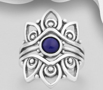Malın səhifəsinə keç 925 Sterling Silver Ring, Decorated with Reconstructed Turquoise or Various Gemstones