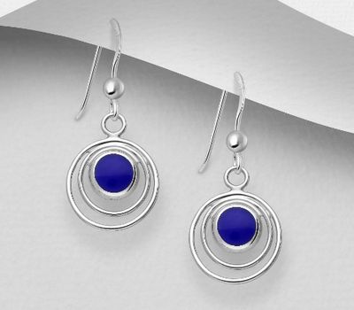 Şəkli böyütmək üçün tiklayın 925 Sterling Silver Hook Earrings, Decorated with Reconstructed Turquoise or Various Colored Resins