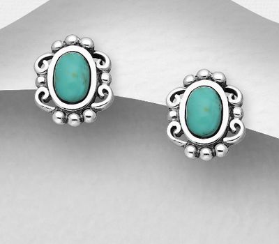 Şəkli böyütmək üçün tiklayın 925 Sterling Silver Ball and Swirl Push-Back Earrings, Decorated with Reconstructed Stone or Resins