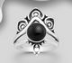 925 Sterling Silver Oxidized Ring, Decorated with Various Gemstones