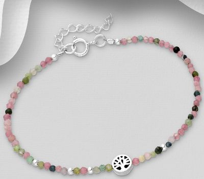 Şəkli böyütmək üçün tiklayın 925 Sterling Silver Adjustable Oxidized Tree Bracelet, Beaded with Gemstone Beads