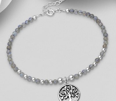 Şəkli böyütmək üçün tiklayın 925 Sterling Silver OxidizedTree of Life Bracelet, Beaded with Various Gemstone Beads