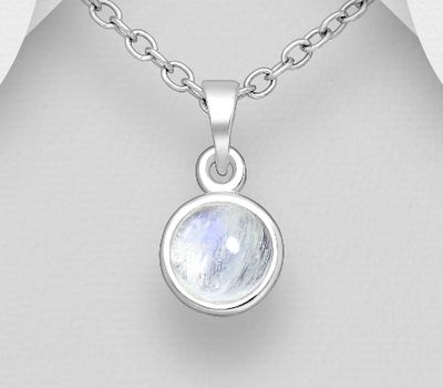 925 Sterling Silver Solitaire Pendant, Decorated with Moonstone