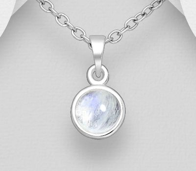 Şəkli böyütmək üçün tiklayın 925 Sterling Silver Solitaire Pendant, Decorated with Moonstone