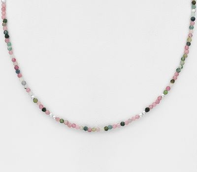 Şəkli böyütmək üçün tiklayın 925 Sterling Silver Bead Necklace, Beaded with Gemstone Beads