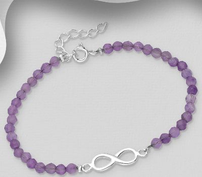 Şəkli böyütmək üçün tiklayın 925 Sterling Silver Adjustaable Infinity Bracelet, Decorated with Gemstone Beads