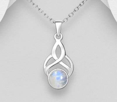 925 Sterling Silver Pendant, Decorated with Rainbow Moonstone