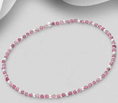 925 Sterling Silver Bracelet, Beaded with Pink Tourmaline
