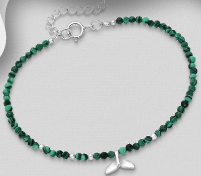 925 Sterling Silver Bracelet Featuring Whale Tail, Beaded with Gemstone Beads