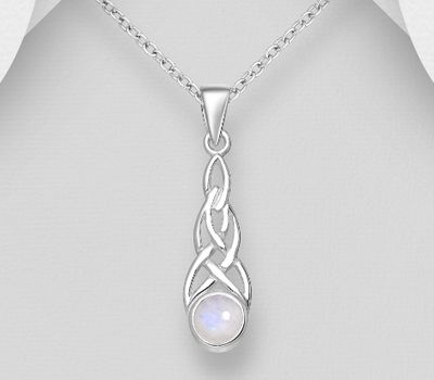 925 Sterling Silver Celtic Pendant, Decorated with Rainbow Moonstone