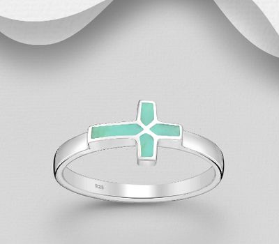 Şəkli böyütmək üçün tiklayın 925 Sterling Silver Cross Ring, Decorated with Reconstructed Stone or Resin